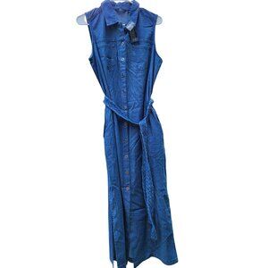 Women's Sleeveless Denim Button-Down Maxi Dress Braided Belt G By Giuliana M NWT